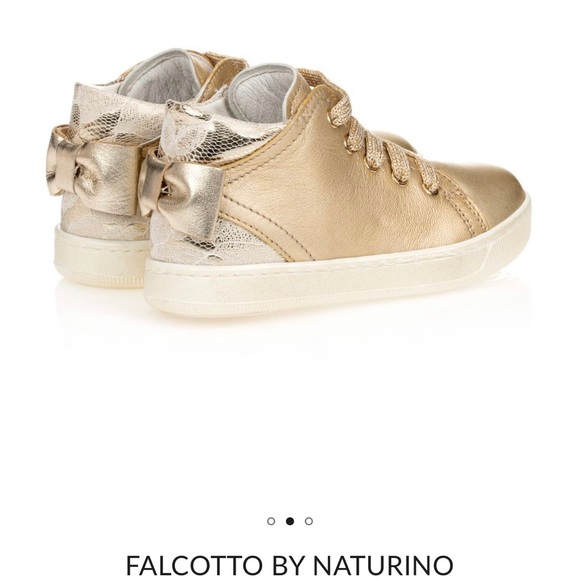 Falcotto by Naturino Girls Gold Leather Trainers size 24 euro Us 8 NWT - Picture 3 of 12